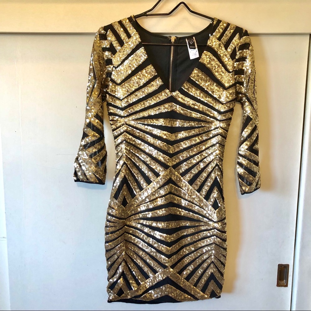 Windsor Gold and Black Sequin Mini Dress